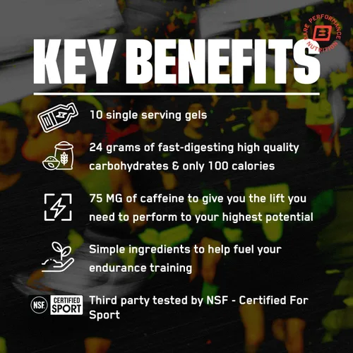 Miniatura 3 de BARE PERFORMANCE NUTRITION, BPN Go Gel Endurance, 24g de hidratos de carbono y 100 calorías por paquete, gel para correr vegano + sin gluten, 10