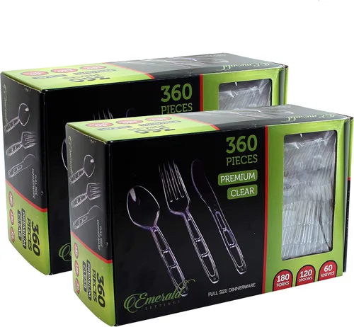 Miniatura 20 de Party Bargains - Cubiertos de plástico transparente 2,160 piezas: 1,080 tenedores, 720 cucharas, 360 cuchillos. Argyle Design - Juego de cubiertos
