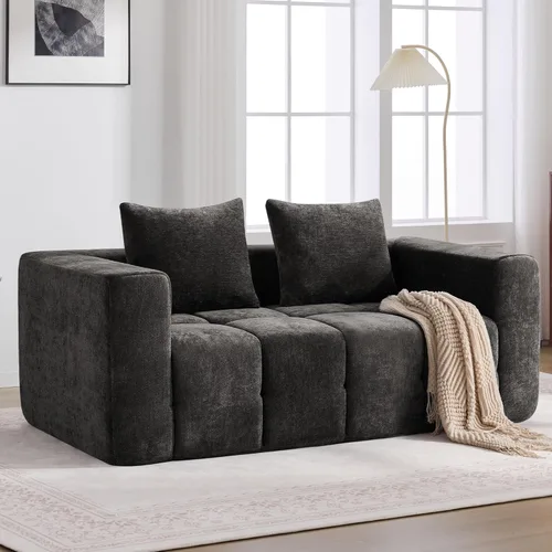 Miniatura 11 de Sofá modular sin hueso de 119 pulgadas para sala de estar, moderno sofá modular copetudo con asiento profundo y otomana móvil, sofá de felpilla