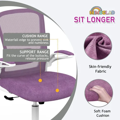 Miniatura 7 de Mimoglad Silla de oficina ergonómica de malla con respaldo alto, soporte lumbar ajustable, cojín de asiento grueso (moderno, orquídea)