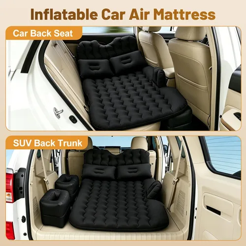 Miniatura 4 de Onirii, Colchón inflable con respaldar para el automóvil, inflador portátil, para viajes, campamentos, vacaciones, con almohadillas inflables