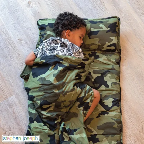 Miniatura 6 de Stephen Joseph, Tapete estampado para siesta para niños pequeños con manta suave y almohada extraíble para niños y niñas, saco de dormir para Azul