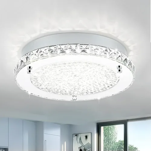 Miniatura 11 de Lámpara de techo de cristal de montaje empotrado, moderna lámpara de techo LED de 4000 K, lámpara de techo redonda de 8 pulgadas para espacios