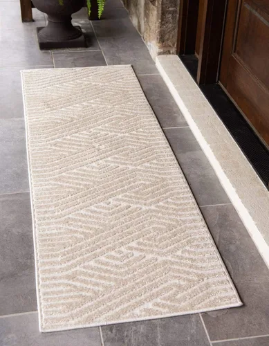 Unique Loom Sabrina Soto Outdoor Collection Alfombra moderna, vibrante y tallada, 2 x 6 pies, beige