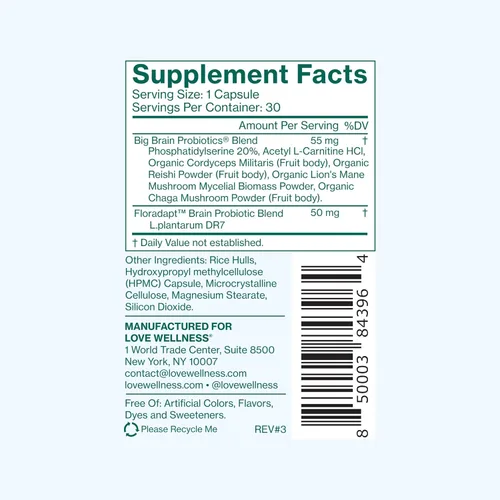 Miniatura 6 de Love Wellness Probióticos Big Brain Suplemento de apoyo cerebral nootrópicos Suplementos cerebrales para la memoria y la concentración