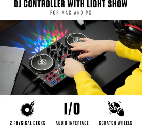 Miniatura 2 de Paquete de controlador DJ - Set DJ USB con luces de fiesta, 2 cubiertas, mezclador DJ, interfaz de audio y auriculares DJ - Numark Party Mix II