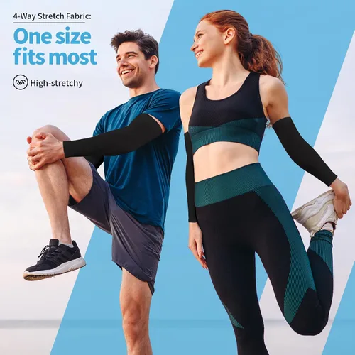 Miniatura 4 de YESLIFE Mangas de protección solar UV para hombres y mujeres, manga deportiva de enfriamiento UPF 50 Negro + Azul