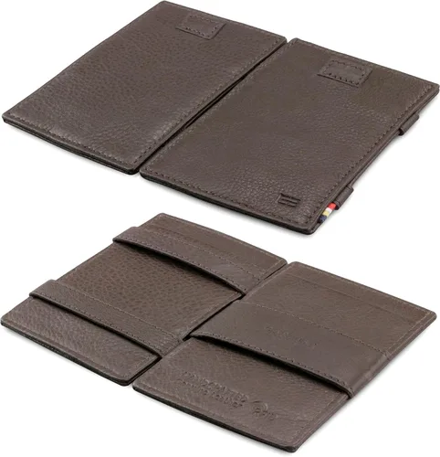GARZINI Cartera mágica con tirador, cartera minimalista con tarjetero RFID, cartera de cuero para 12 tarjetas, 10 marrón chocolate, Minimalista