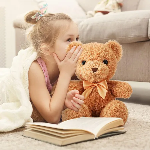 Miniatura 6 de Lenwen 18 animales de peluche de oso a granel de 12 pulgadas, peluche suave, pequeño juguete de peluche para niños y niñas, baby shower, San Marrón