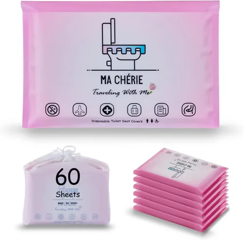 MA CHÉRIE Fundas desechables para asiento de inodoro, 60 hojas (6 paquetes x 10), extra grandes, desechables, aptas para viajes y familia
