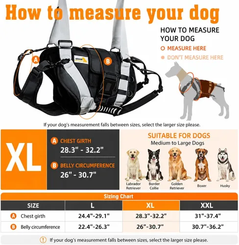 Miniatura 6 de Arnés de elevación para perros grandes, cabestrillo de cuerpo completo con asa, para subir escaleras/apoyo en las patas traseras/lesiones