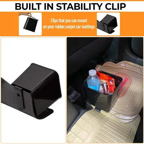 Miniatura 6 de Cubo de basura para automóvil, a prueba de fugas, contenedor de almacenamiento para automóviles y camiones con clip para tapete de suelo, capacidad