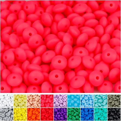 Miniatura 21 de 180 piezas FIVEIZERO cuentas de lenteja de silicona, cuentas focales de ábaco de silicona de 12 mm a granel cuentas sueltas de color para pulseras