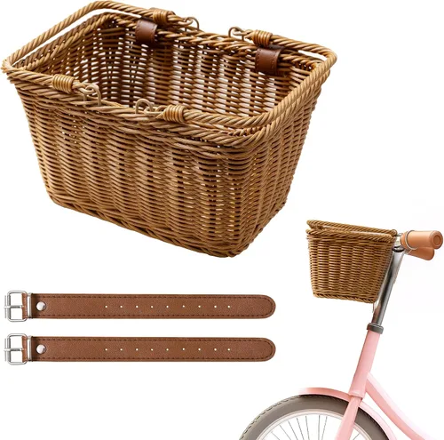 Miniatura 20 de Cesta de bicicleta para niños, canasta delantera para bicicleta para niños, pequeña cesta de mimbre para niños y niñas, cesta pequeña de mimbre