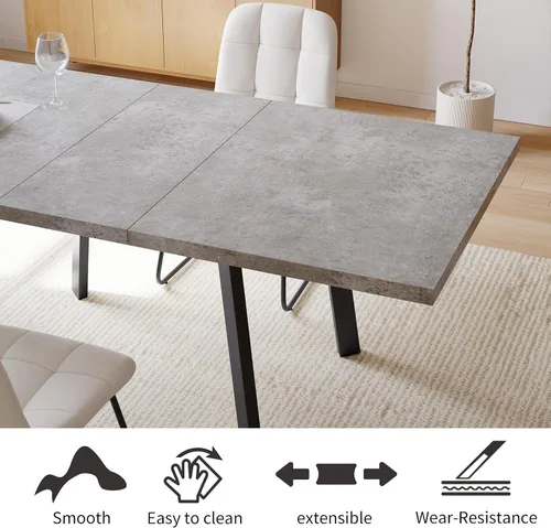 Miniatura 7 de Zerifevni 47.2"- 62.9" Extendable Dining Table Set of 5 Kitchen Table with 4 Dining Chairs, Modern Gray Wood Grain, Waterproof Scratchproof for
