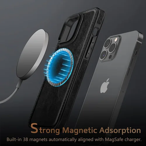 Miniatura 3 de LOHASIC Funda diseñada para iPhone 14 Pro, elegante cubierta trasera magnética de cuero de negocios, a prueba de golpes, compatible con fundas Negro