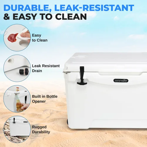 Miniatura 5 de SereneLife Caja enfriadora rotomoldeada ultrarresistente de 25 a 75 cuartos de galón, con capacidad para hasta 64 latas, mantiene el hielo hasta 5