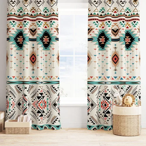 Miniatura 36 de YCness Cortinas aztecas, patrón étnico nativo nativo americano del suroeste, patrón étnico bohemio occidental geométrico para sala de estar