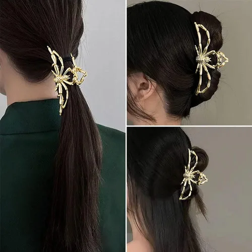 Miniatura 6 de Pinzas para el pelo de araña dorada de metal francés, pasadores grandes sin arrugas para cabello grueso y fino, horquillas elegantes para decoración