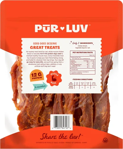 Miniatura 8 de Pur Luv Golosinas de Cecina de Pollo para Perros, Hechas con 100% Pechuga de Pollo Real, 16 Onzas, Saludables, Fácilmente Digeribles, de Larga