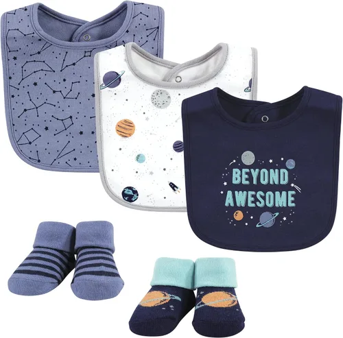 Miniatura 60 de Hudson Baby Conjunto de babero y calcetines unisex de algodón para bebé