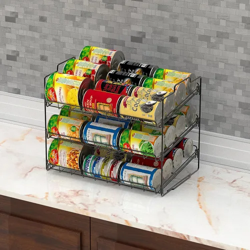 Miniatura 3 de Organizador de latas apilable de Deco Brothers para cocina y despensa, 3 niveles, negro