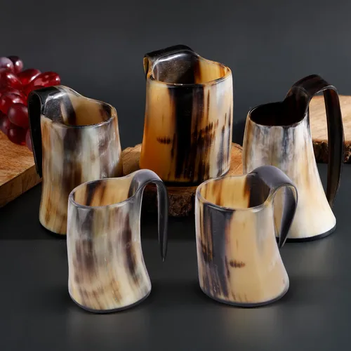 Miniatura 6 de Handicrafts Home Juego de 2 tazas de cuerno vikingo vikingo, taza de cerveza de cuerno de buey natural real con asa, hecha a mano, medieval, cuerno