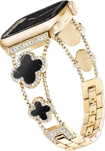 Miniatura 10 de wipalor Correa de trébol de cuatro hojas para Apple Watch para mujer de 42mm 41mm 40mm 38mm, correas delgadas iWatch para mujer, correas metálicas