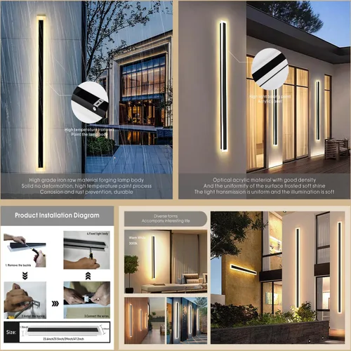 Miniatura 4 de Paquete de 2 lámparas de pared LED modernas para exteriores, 31.5 pulgadas, impermeable, IP65, blanco cálido, 110 V, lámpara de montaje en pared