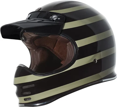 Miniatura 9 de TORC T3/Baja - Casco de motocicleta de fibra de vidrio retro clásico de cara completa con aprobación DOT y ECE Lealtad blanca brillante