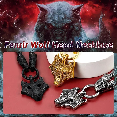 Miniatura 5 de FaithHeart Collar grueso de collar vikingo nórdico punk, de acero inoxidable, nudo celta, cabeza de lobo, amuleto, joyería de regalo