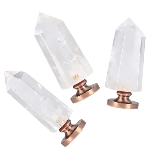 Miniatura 4 de Amogeeli Mango de cera de cristal de roca facetada con cabeza de cobre, sello hexagonal de cera de piedra puntiaguda para invitaciones de boda