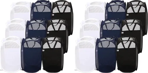 Miniatura 6 de AQQA 6 unidades, práctica canasta plegable de malla plegable (negro/blanco/azul), cesta de lavandería emergente con asas duraderas, cesta de malla