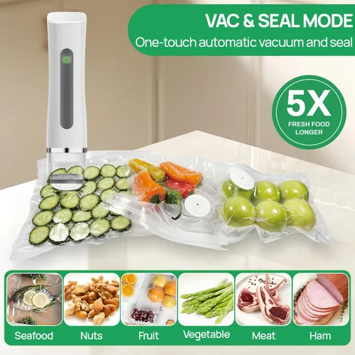 Miniatura 5 de Sellador al vacío, sellador al vacío compacto para conservación de alimentos, máquina selladora portátil inalámbrica de mano para alimentos frescos