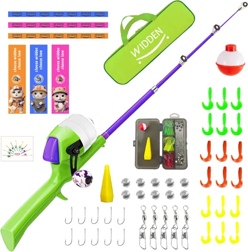 Miniatura 14 de Caña de pescar para niños, caña de pescar telescópica, caña de pescar plegable para niños y carrete con caja de aparejos, línea de pesca, flotador