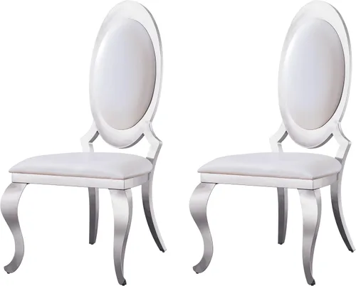 Miniatura 15 de Juego de 6 sillas de comedor modernas tapizadas de cuero con patas de acero inoxidable plateadas, sillas de cocina contemporáneas sin brazos