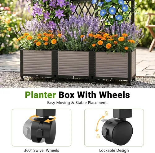 Miniatura 4 de DoCred Jardinera elevada de 63 pulgadas de alto con enrejado, maceta vertical para horticultura, jaula de tomate con ruedas para plantas trepadoras
