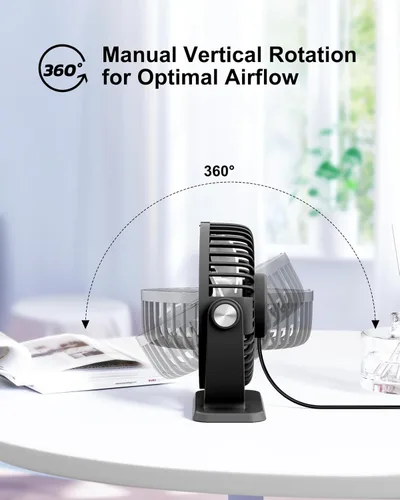 Miniatura 6 de TriPole Ventilador de escritorio pequeño alimentado por USB, ventilador portátil de 3 velocidades, mini ventilador de flujo de aire fuerte, rotación