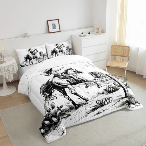 Miniatura 6 de Homewish Juego de edredón de vaquera occidental, tamaño individual, juego de ropa de cama de dibujo de cactus del desierto de caballo salvaje