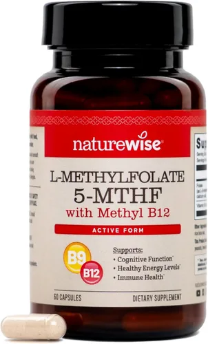 NatureWise L Metilfolato 15 mg + B12 - L-metilfolato 15 mg + B12 metilcobalamina 1000 mcg - Forma activa de 5-MTHF - Apoya el estado de ánimo y la