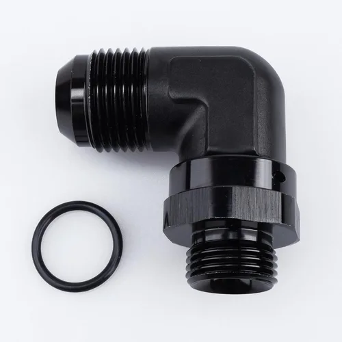 Miniatura 12 de AC PERFORMANCE Adaptador de ajuste de rosca de tubo de aluminio de 90 grados -8 AN macho a -8 AN ORB con junta tórica O Ring Port giratorio, negro