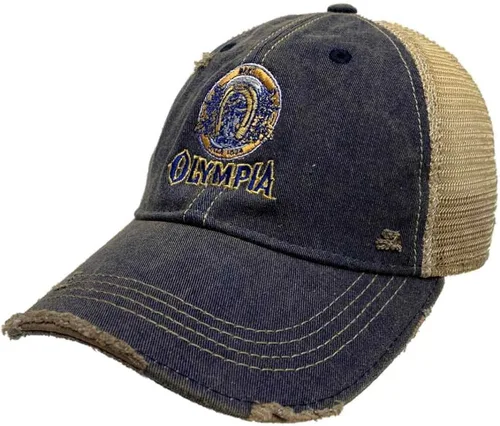 Lpteso Olympia Beer Brewing Company Retro Brand Navy Vintage Tattered Mesh Adj Sombrero Gorra