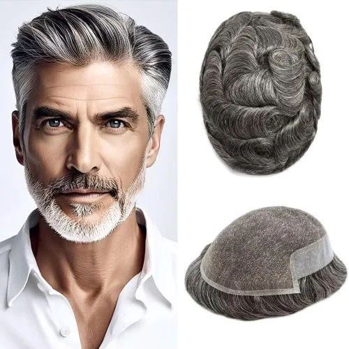 Miniatura 54 de FACE MIRACLE - Tupé frontal de encaje francés para hombres, sistema de reemplazo de cabello humano de encaje con pieza de pelo de poliuretano