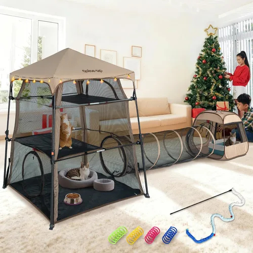 Miniatura 10 de Catio extragrande para gatos al aire libre, tienda de campaña 3 en 1 para gatos con túnel/cubo desplegable, catio portátil, tienda de campaña