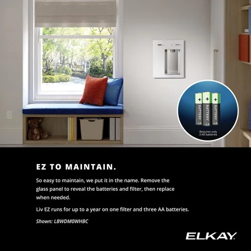 Miniatura 5 de Elkay Liv EZ - Dispensador de agua filtrada empotrado para montaje en pared - Alimentado por batería, Certificado NSF, Botón pulsador, Reduce plomo