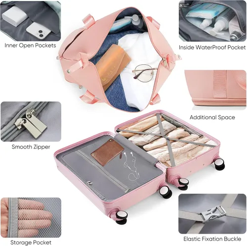 Miniatura 25 de Merax Juego de equipaje rígido ABS expandible de 3 piezas con rueda giratoria Maleta TSA Lock Suit Case, Negro -, Juego de 2 piezas, Equipaje