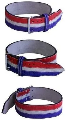 Miniatura 2 de Ader - Cinturón de cuero para levantamiento de pesas, 4 pulgadas, rojo/blanco/azul