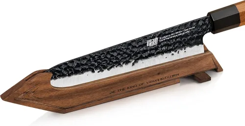 FINDKING Protector de borde magnético con soporte, cubierta de hoja de madera de nogal y mini bloque de cuchillos para almacenamiento de encimera,