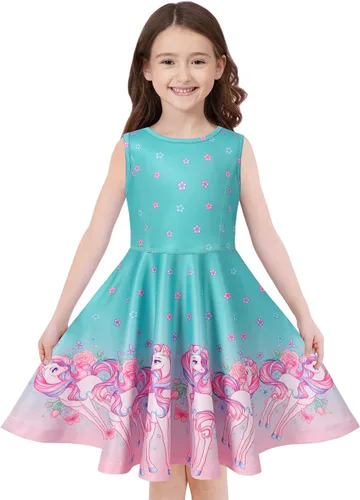 Vestido Quedoris de unicornio para niña, vestido con vuelo para fiesta, estilo casual, con estampado, para niñas de 2 a 10 años