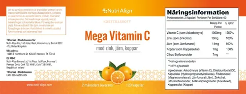 Miniatura 4 de Nutri-Align Mega Vitamina C 120 cápsulas de vitamina C de alta resistencia de 1000 mg - VIT C y suplemento de zinc, hierro y cobre Suplementos